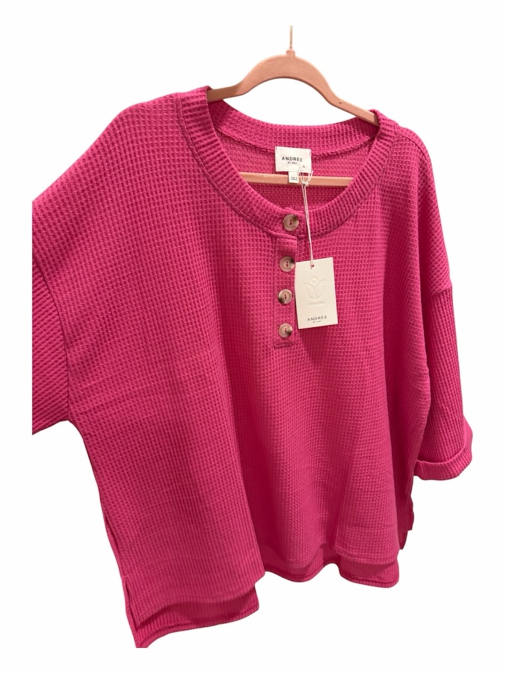 ANDRÉE BY UNIT Vibrant Pink Waffle-Knit Button Top
